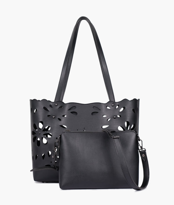 RTW - Black two-piece floral tote