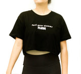 Flush Fashion - Women’s Yoga Crop Top Loose Fit Cotton Workout Short Sleeve Black