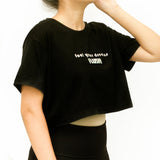 Flush Fashion - Women’s Yoga Crop Top Loose Fit Cotton Workout Short Sleeve Black
