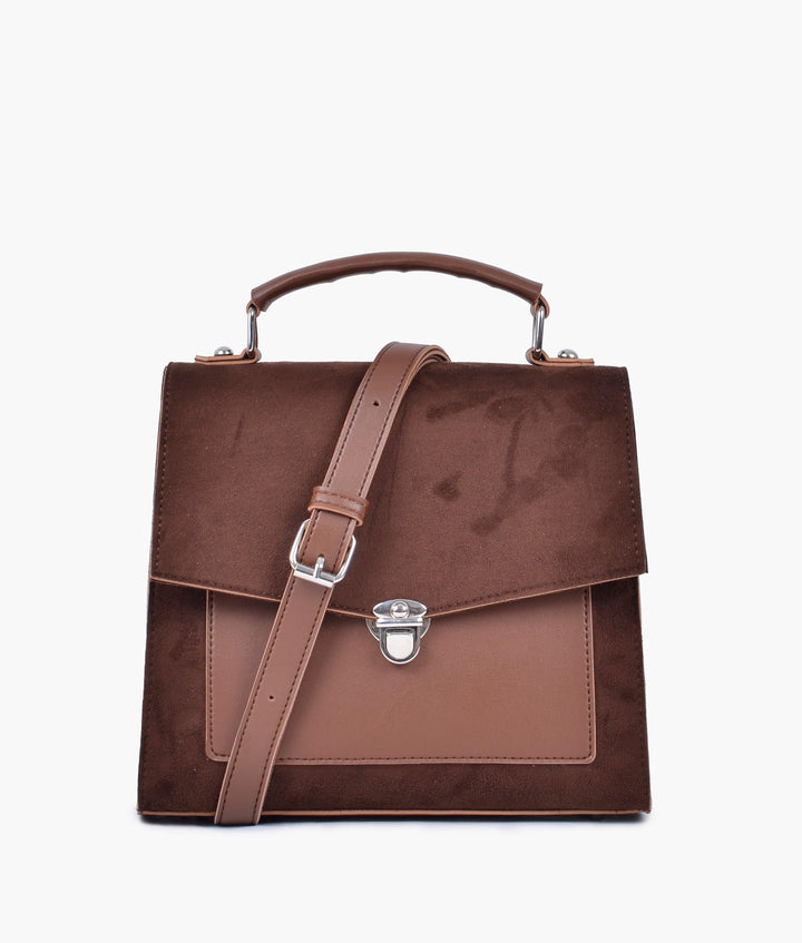 RTW- Brown suede push-lock messenger bag