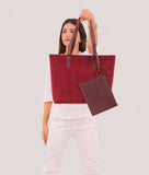 RTW - Burgundy suede tote bag with detachable pouch