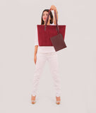 RTW - Burgundy suede tote bag with detachable pouch