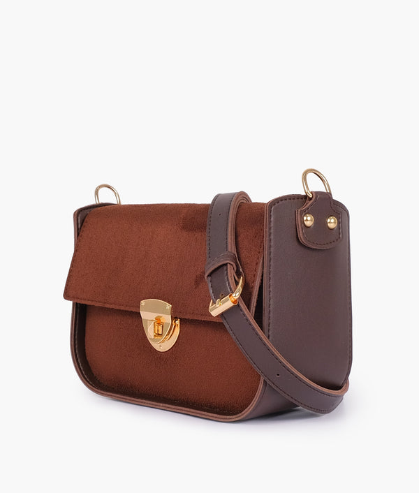 RTW - Dark brown suede saddle bag with twist lock