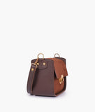 RTW - Dark brown suede saddle bag with twist lock