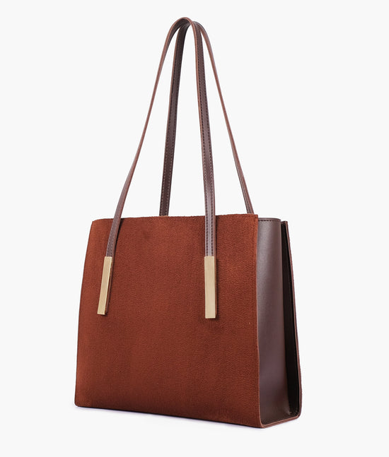 RTW - Dark brown suede zipper shoulder bag with long handle