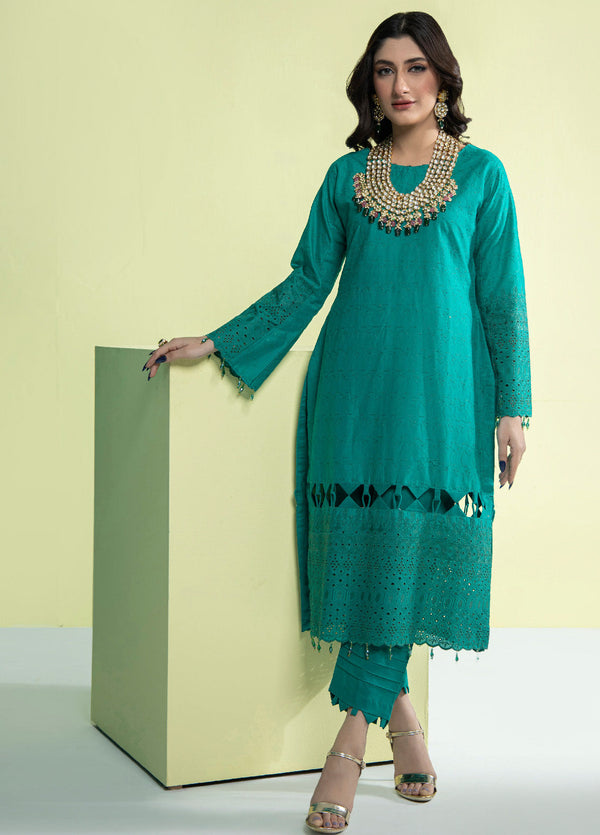 Jaza By Schick Schiffli Embroidered Cotton Shirt & Trouser Unstitched Suit S24SSEC-05