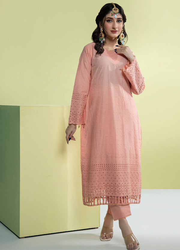 Jaza By Schick Schiffli Embroidered Cotton Shirt & Trouser Unstitched Suit S24SSEC-07