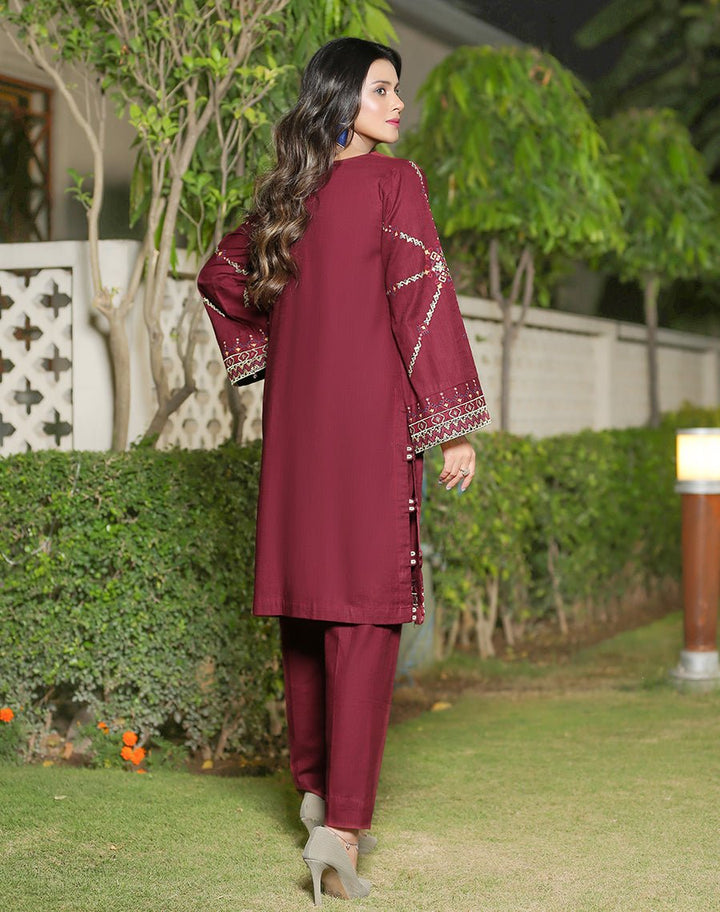 Hemstitch- Maroon Khaddar - 2 Piece