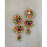 Jewels By Noor- multi double drop meenakari earrings