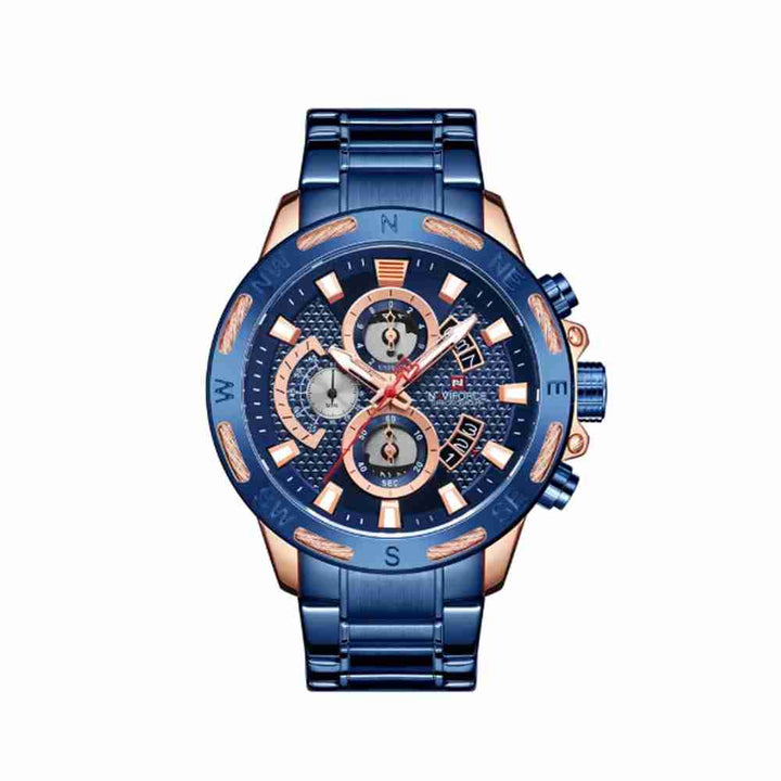 NAVIFORCE- NF9165 Royal Blue Stainless Steel Chronograph Watch For Men - RoseGold & Royal Blue