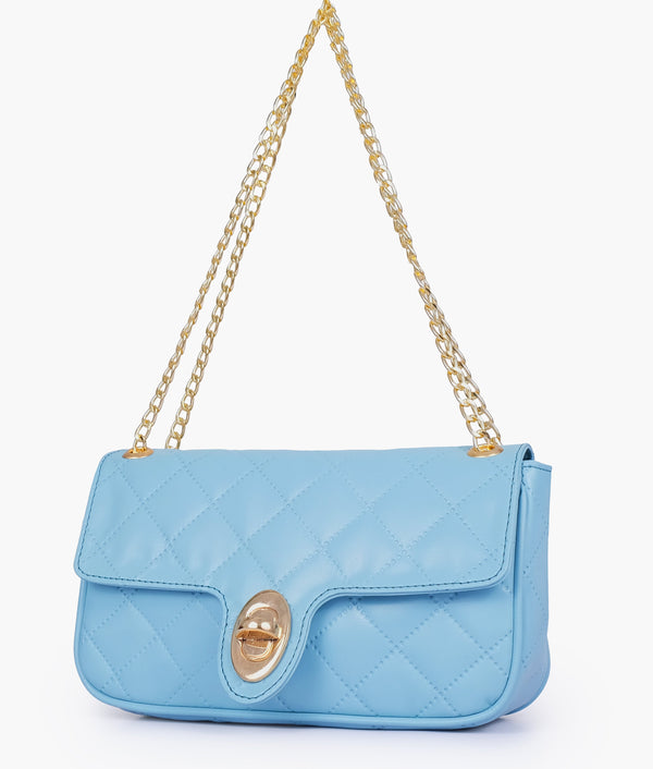 RTW - Sky blue quilted small shoulder bag with chain