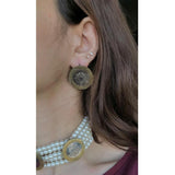 Jewels By Noor- triple lotus pearl choker set (choker, ring and studs)