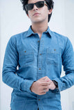 Weave Wardrobe-Classic Fit Casual Denim Shirt - Lt Blue