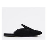 Asos- Wide Fit Marigold Suede Flat Mules In Black