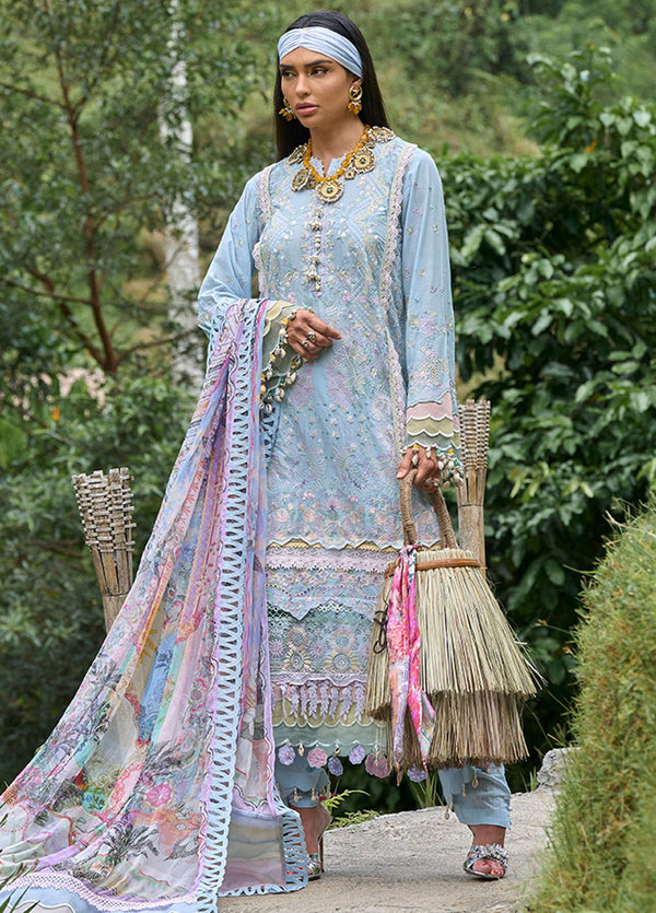 Zoha By Ansab Jahangir Luxury Embroidered Lawn 3 Piece Unstitched Suit AJ24ZLL-10 Heliconia